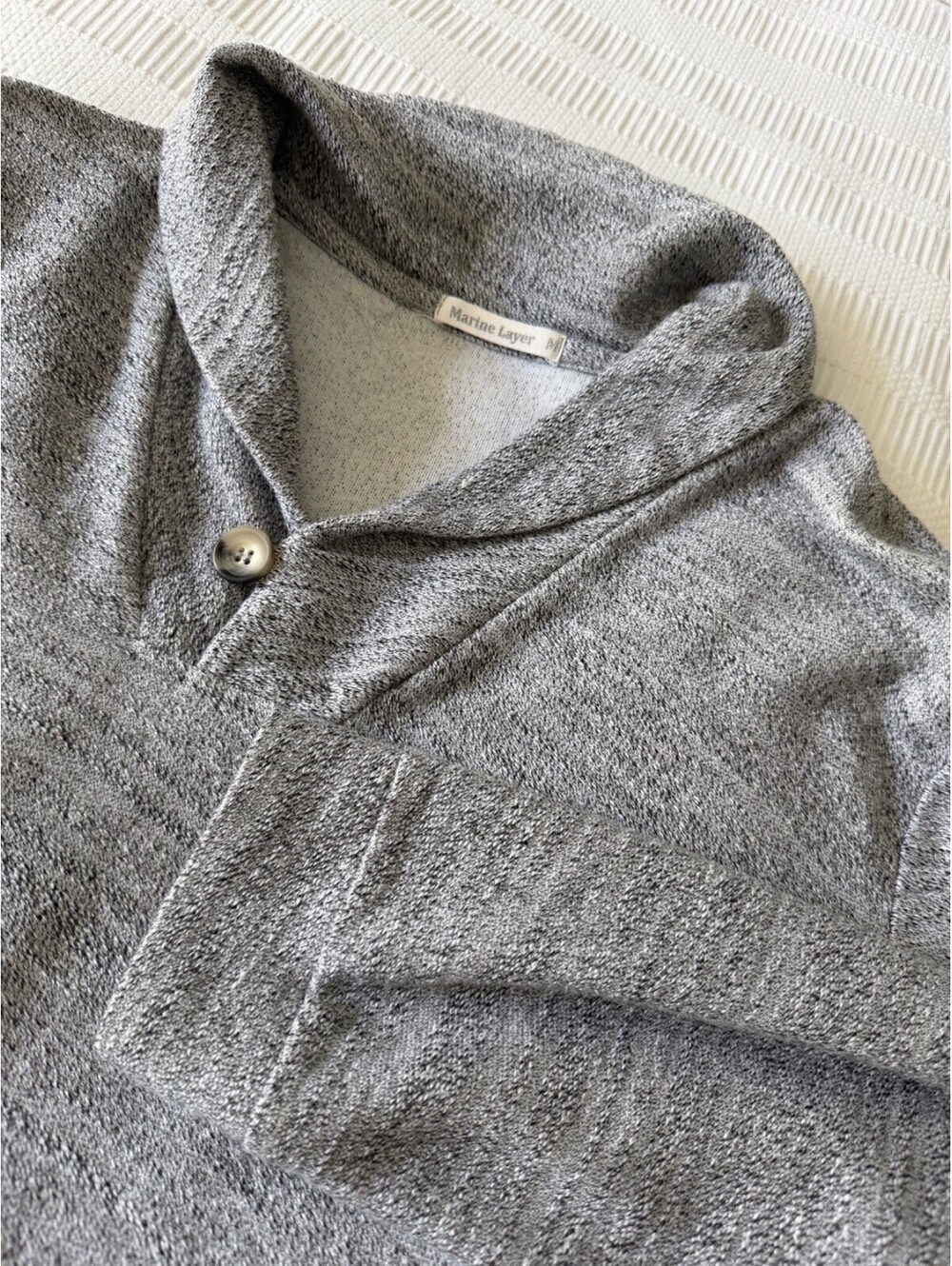 Marine Layer Men's Medium Gray Space Dye Shawl Collar Single Button Pullover